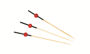 Palillo brocheta bolita roja 90 mm pack 100 uds