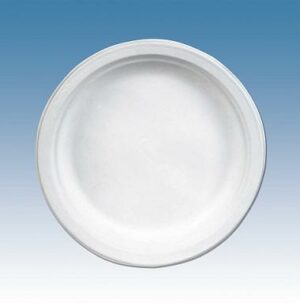 Plato bagasse compostable crema 22 cm pq-50 c/16